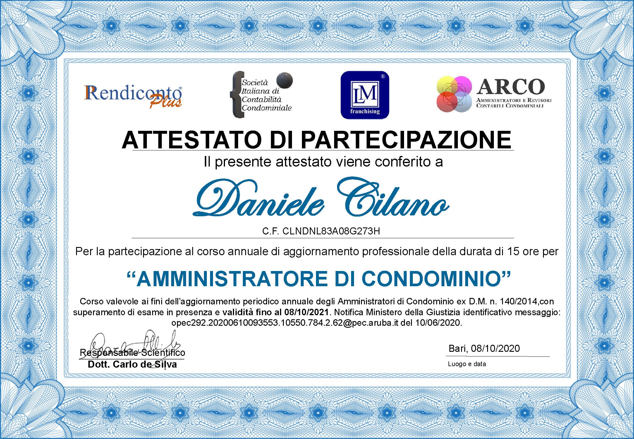 Attestato DM 140 anno 2020/21 Amm.re Daniele Cilano